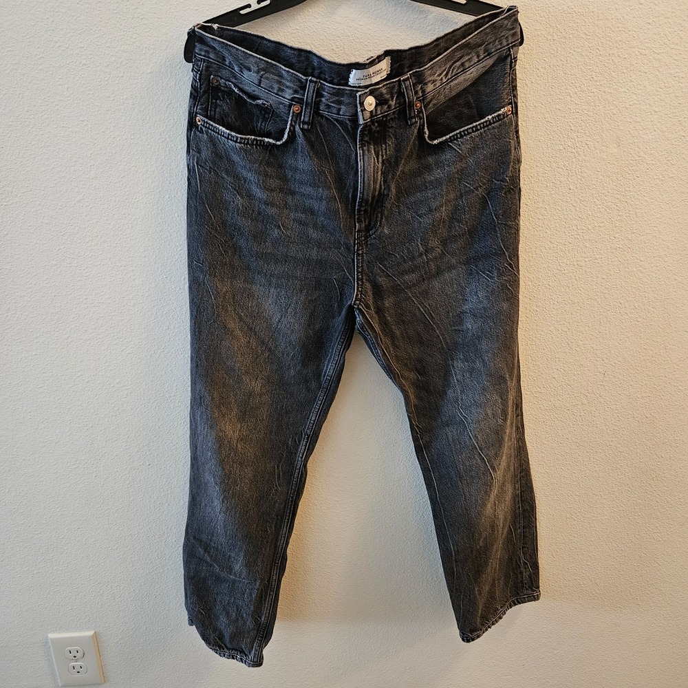 Zara Woman Premium Denim Collection Jeans Size 10 Black Distressed Straight